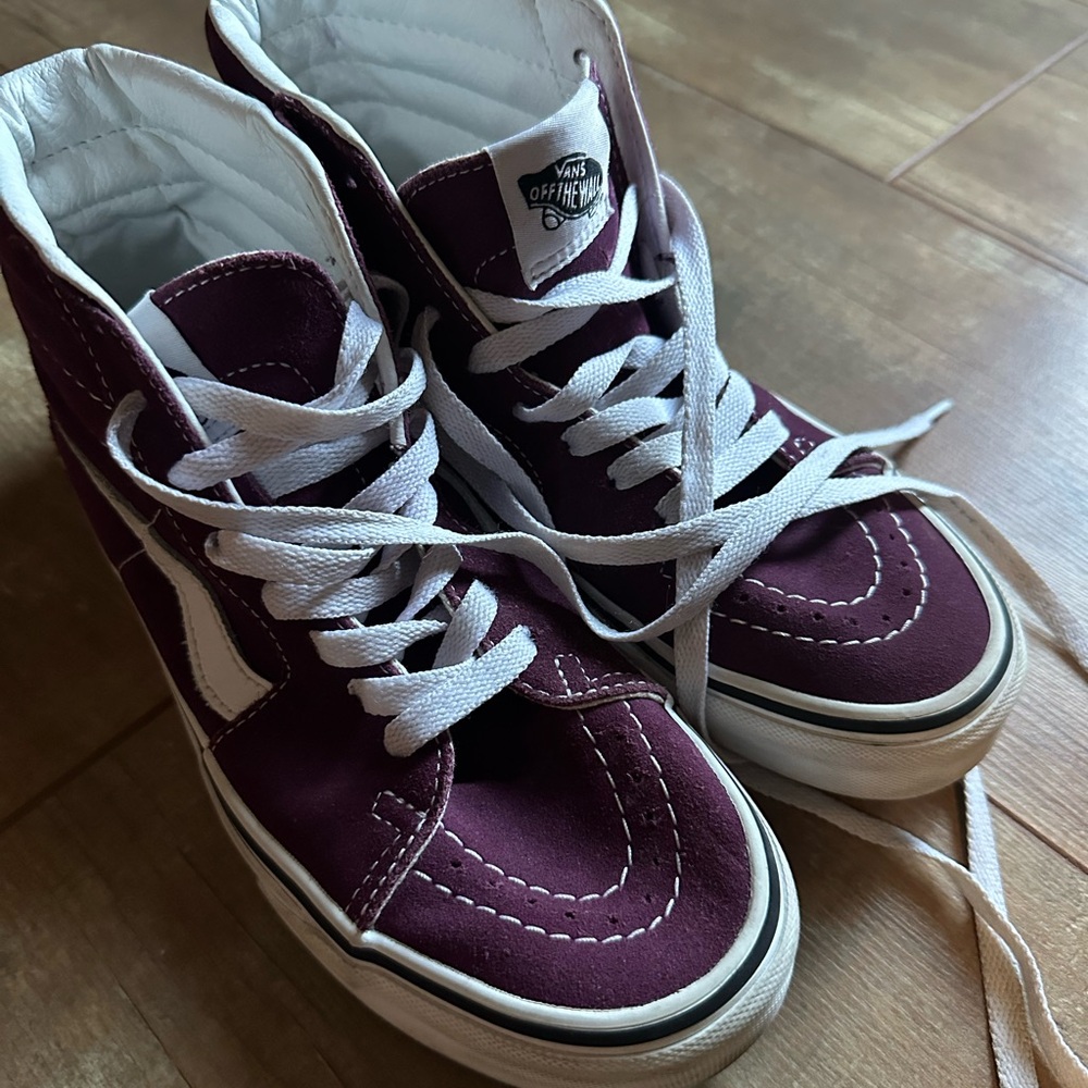Vans Burgandy High-Top Sneakers with White Laces